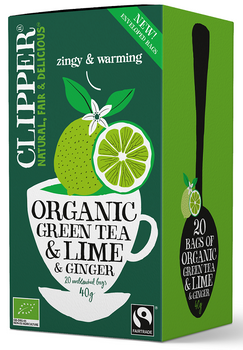 HERBATA ZIELONA Z LIMONKĄ I IMBIREM FAIR TRADE BIO(20x2g)40g CLIPPER
