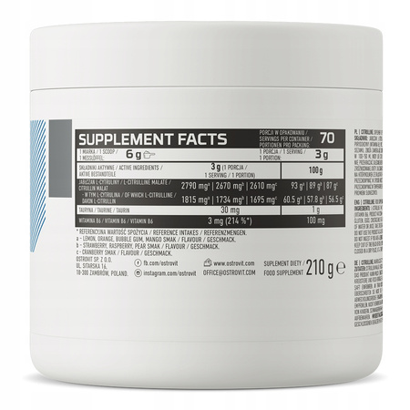 OstroVit Citrulline 210g Lemon Citrulline Pre-workout Conditioner