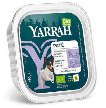 (DLA PSA) PASZTET Z KURCZAKA, WOŁOWINY I INDYKA Z ALOESEM BIO 150g YARRAH