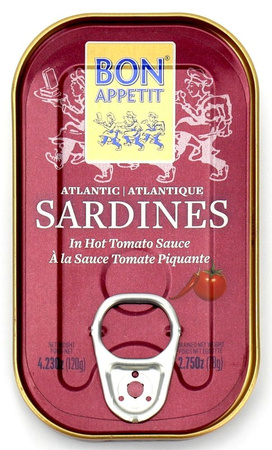 SARDYNKI PORTUGALSKIE W PIKANTNYM SOSIE POMIDOROWYM 120g(78g)BON APPETIT