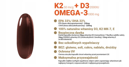 VITAMIN K2 MK-7 D3 2000IU Vit E OMEGA-3 90 Softgels