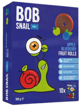 PRZEKĄSKIJABŁKO-BORÓWKA BEZ DODATKU CUKRÓW BEZGLUTENOWE 100g-BOB SNAIL