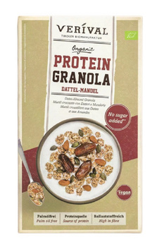 GRANOLA PROTEINOWA Z DAKTYLAMI I MIGDAŁAMI BEZ DODATKU CUKRÓW 325g VERIVAL