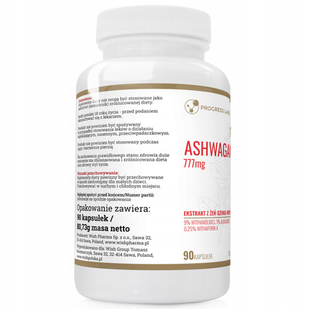 Progress Labs Ashwagandha 777mg STRONG EXTRACT 9% OVERCOME STRESS