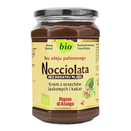 KREM WEGAŃSKI Z ORZECHÓW LASKOWYCH I KAKAO BEZGLUTENOWY BIO 650g RIGONI 
