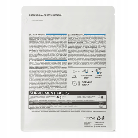 Creatine Monohydrate Ostrovit Natural Supports Muscle Mass Growth 300g