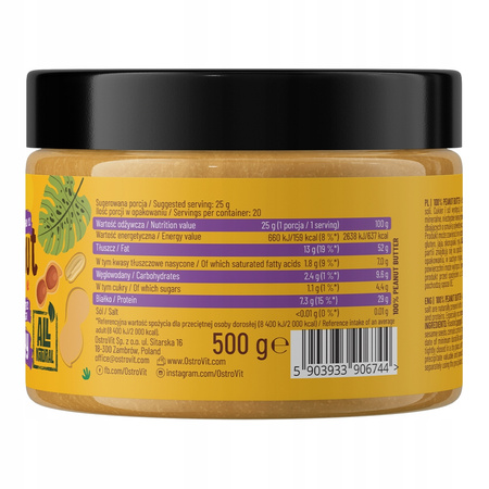 Peanut Butter OstroVit 100% Peanut Butter Peanut Cream 500 g