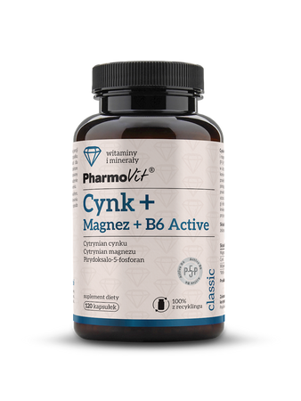 CYNK + MAGNEZ + WITAMINA B6 ACTIVE BEZGLUTENOWY 120 KAPSUŁEK - PHARMOVIT