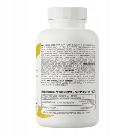 OstroVit Vitamin C 500 mg 30 tabs L-ASCORBIC ACID IMMUNITY VITA C