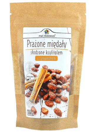 MIGDAŁY PRAŻONE Z CYNAMONEM SŁODZONE KSYLITOLEM BEZGLUTENOWE 100 g