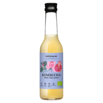 KOMBUCHA Z MIĘTĄ, RÓŻĄ I GRANATEM BIO 270 ml - DELIKATNA