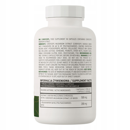 Diet supplement OstroVit Cordyceps VEGE 60 kapsułek 60 pcs