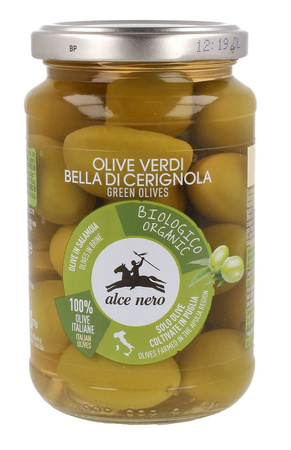 OLIWKI ZIELONE BELLA DI CERIGNOLA Z PESTKĄ W ZALEWIE BIO 350g ALCE NERO