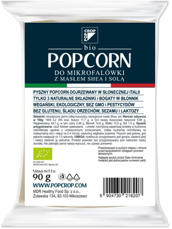 POPCORN Z ŻÓŁTEJ KUKURYDZY  DO PRZYGOT W MIKROFALÓWCE BEZGLUTEN BIO 90g