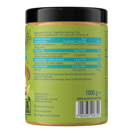 Ostrovit 100% Almond Butter 1000 g - Crunchy