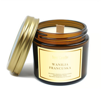 ŚWIECA SOJOWA ZAPACHOWA Z DREWNIANYM KNOTEM WANILIA FRANCUSKA 120ml