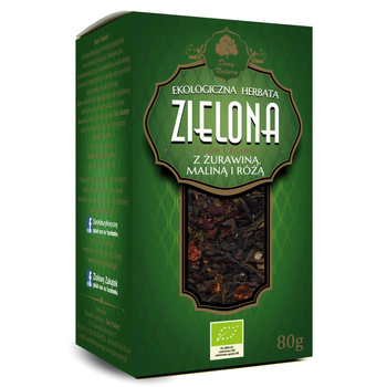 HERBATA ZIELONA LIŚCIASTA Z ŻURAWINĄ, MALINĄ I RÓŻĄ BIO 80 g - DARY NATURY