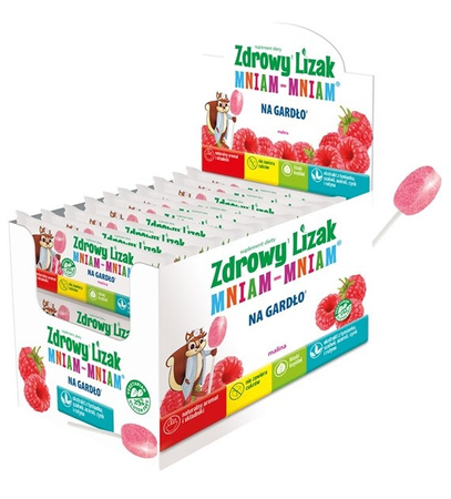 LIZAK O SMAKU MALINOWYM NA GARDŁO BEZ CUKRU BEZGLUTENOWY 6 g 