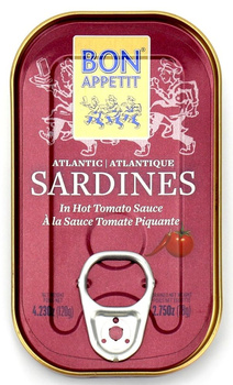 SARDYNKI PORTUGALSKIE W PIKANTNYM SOSIE POMIDOROWYM 120g(78g)BON APPETIT