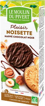CIASTKA Z ORZECHAMI LASKOWYMI OBLANE CZEKOLADĄ GORZKĄ BIO 130 g LE MOULIN