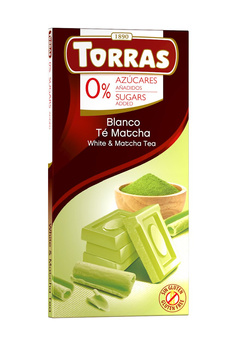 CZEKOLADA BIAŁA Z HERBATĄ MATCHA BEZ DODATKU CUKRÓW BEZGLUTEN 75g TORRAS