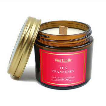ŚWIECA SOJOWA ZAPACHOWA Z DREWNIANYM KNOTEM TEA CRANBERRY 120 ml