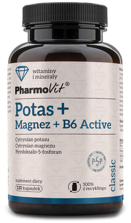 POTAS + MAGNEZ + WITAMINA B6 ACTIVE BEZGLUTENOWE 120 KAPSUŁEK PHARMOVIT