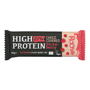 BATON PROTEINOWY TRUSKAWKOWY W POLEWIE RÓŻOWEJ BEZGLUTENOWY BIO 40 g