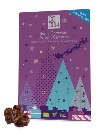 KALENDARZ ADWENTOWY Z CZEKOLADY JAGODOWEJ BEZ DODATKU CUKRÓW 180g