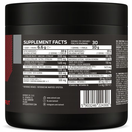 OstroVit Pump Extreme 300 g CAFFEINE STIMULATION - Grapefruit
