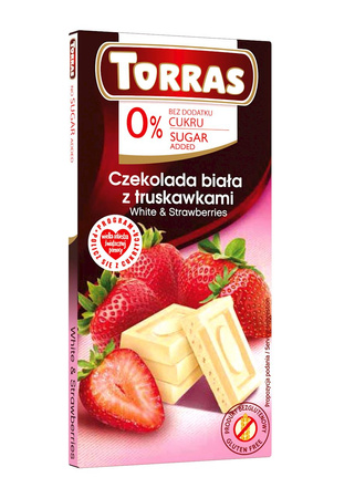 CZEKOLADA BIAŁA Z TRUSKAWKAMI BEZ DODATKU CUKRÓW BEZGLUTENOWA 75 g - TORRAS