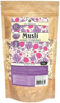 MUSLI OWSIANE TRUSKAWKA BEZ DODATKU CUKRÓW BEZGLUTENOWE 500g PIĘĆ PRZEMIAN