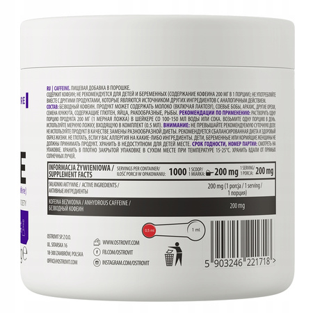 Pre-workout supplement OstroVit caffeine natural powder 200 g