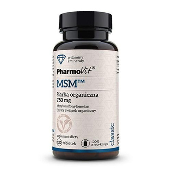 MSM SIARKA ORGANICZNA (750 mg) BEZGLUTENOWA 120 TABLETEK - PHARMOVIT
