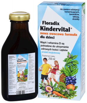 WAPŃ I WITAMINA D DLA DZIECI W PŁYNIE BEZGLUTENOWY 250ml SALUS (FLORADIX)