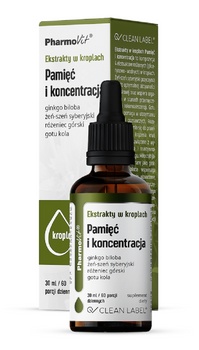 EKSTRAKTY W KROPLACH NA PAMIĘĆ I KONCENTRACJĘ BEZGLUTENOWE 30ml PHARMOVIT