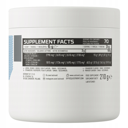 OstroVit Citrulline 210g Lemon Citrulline Pre-workout Conditioner