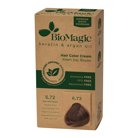 FARBA DO WŁOSÓW CIEMNY BEŻOWY BLOND (6.72) 250 g - BIOMAGIC