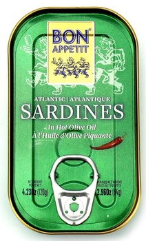 SARDYNKI PORTUGALSKIE W PIKANTNEJ OLIWIE Z OLIWEK 120 g(84g)BON APPETIT