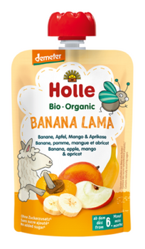 MUS LAMA(BANAN JABŁKO MANGO MORELA)BEZ DODATKU CUKRÓW OD 6 MIES 100g HOLLE