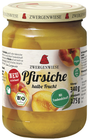 BRZOSKWINIE  W LEKKIM SYROPIE BEZGLUTENOWE BIO340g (175g)- ZWERGENWIESE