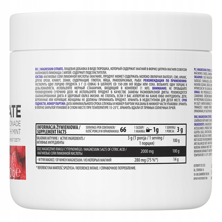 OstroVit Magnesium Citrate 200 g powder - Raspberry lemonade