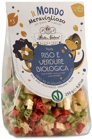MAKARON (RYŻOWY TRÓJKOLOROWY) DLA DZIECI DINOZAURY BEZGLUTENOWY BIO 250g
