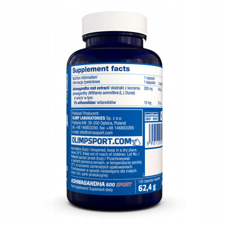 OLIMP ASHWAGANDHA 600 SPORT 130capS GINSENG INDIAN STRESS MEMORY
