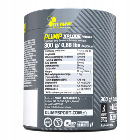 OLIMP PUMP XPLODE Powder 300g PUMP ARGININE VITAMIN BCAA - cola