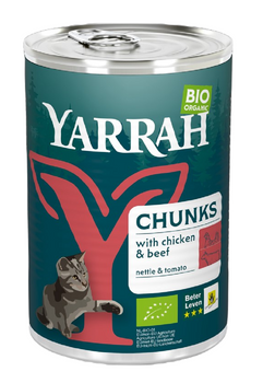 KAWAŁKI KURCZAKA I WOŁOWINY Z POMIDOREM I POKRZYWĄ BIO 405 g - YARRAH