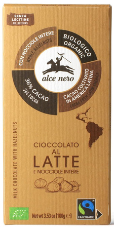CZEKOLADA MLECZNA Z CAŁYMI ORZECHAMI LASKOWYMI FAIR TRADE BIO 100 g 