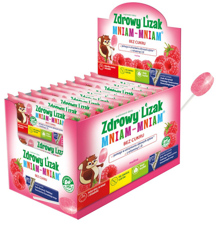 LIZAK O SMAKU MALINOWYM Z WITAMINĄ D I C BEZ CUKRU BEZGLUTENOWY 6g