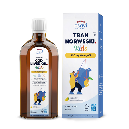 TRAN NORWESKI OMEGA-3(500mg) DLA DZIECI OD 3 ROKU O SMAKU CYTRYNOWYM 250ml 