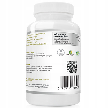 Dandelion Medical Extract 600mg ROOT LIVER DIGESTION DANDELION 90 kaps
